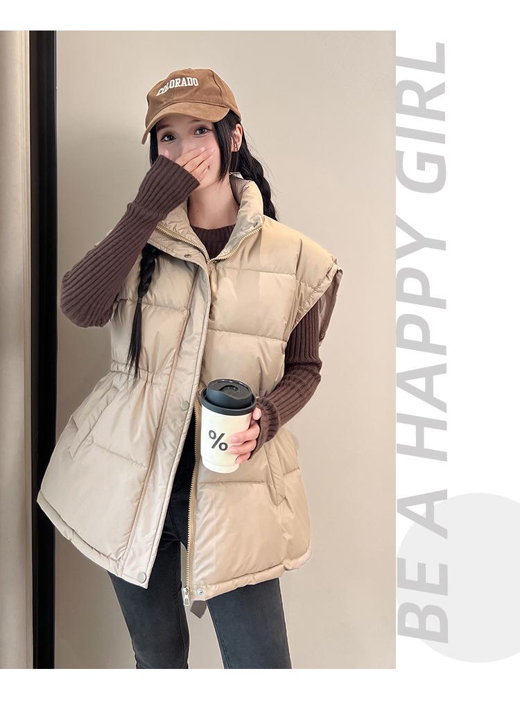 Women's Korean Style Thickened Stand Collar Sleeveless Vest - Autumn/Winter Waist-Cinching Loose Fit.