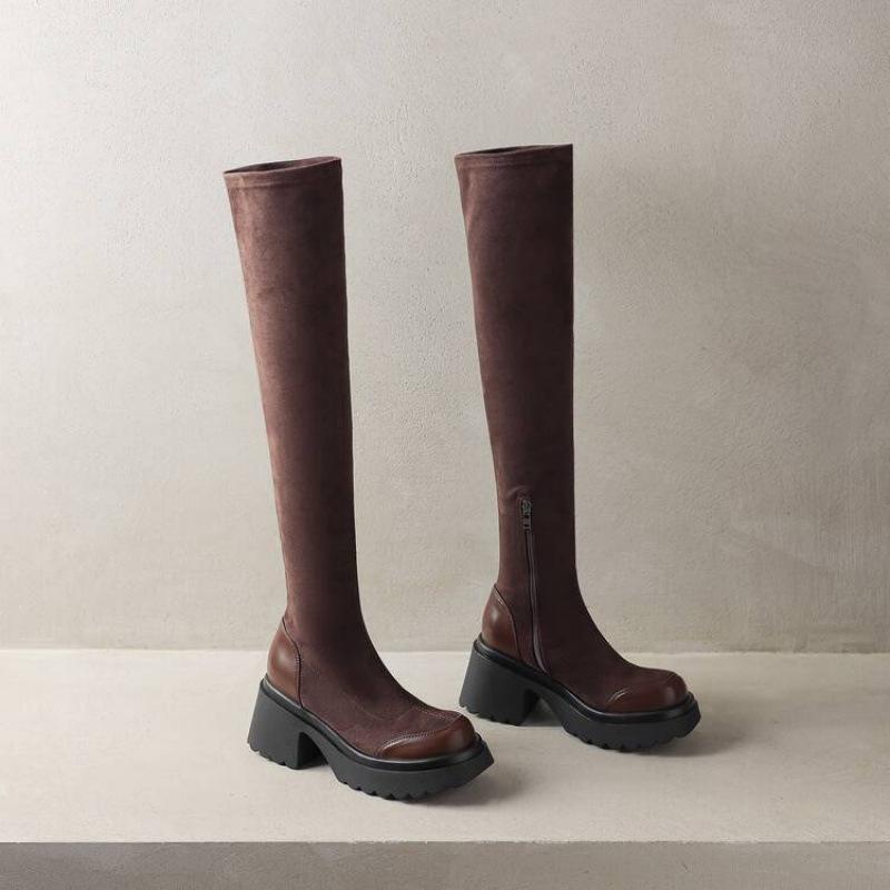 New stretch women's over-knee boots high heel comfortable thick-soled suede women's boots autumn and winter large size leather boots Martin boots wome