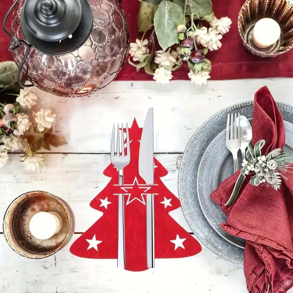 Weihnachtsbaum Besteckhalter Filz Gabel Löffel Tasche Set Festlicher Besteckorganisator für Weihnachtsessen Party Tischdekoration