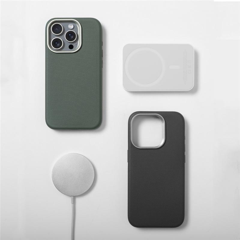 Textura de Diamantes para Capa de Couro com MagSafe para iPhone 16 15 14pro max 15Pro Liga Metálica na Lente Tampa Traseira de Carregamento Sem Fio