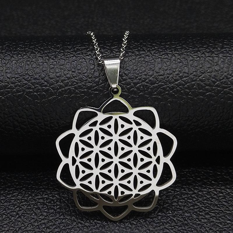 Yin Yang Flower of Life Stainless Steel Necklace for Women Men Silver Color Necklaces & Pendants Jewelry Bisuteria