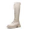 White knight boots women's autumn and winter soft leather lace-up thick-soled boots women's thick-heeled long boots high boots piled and thickened