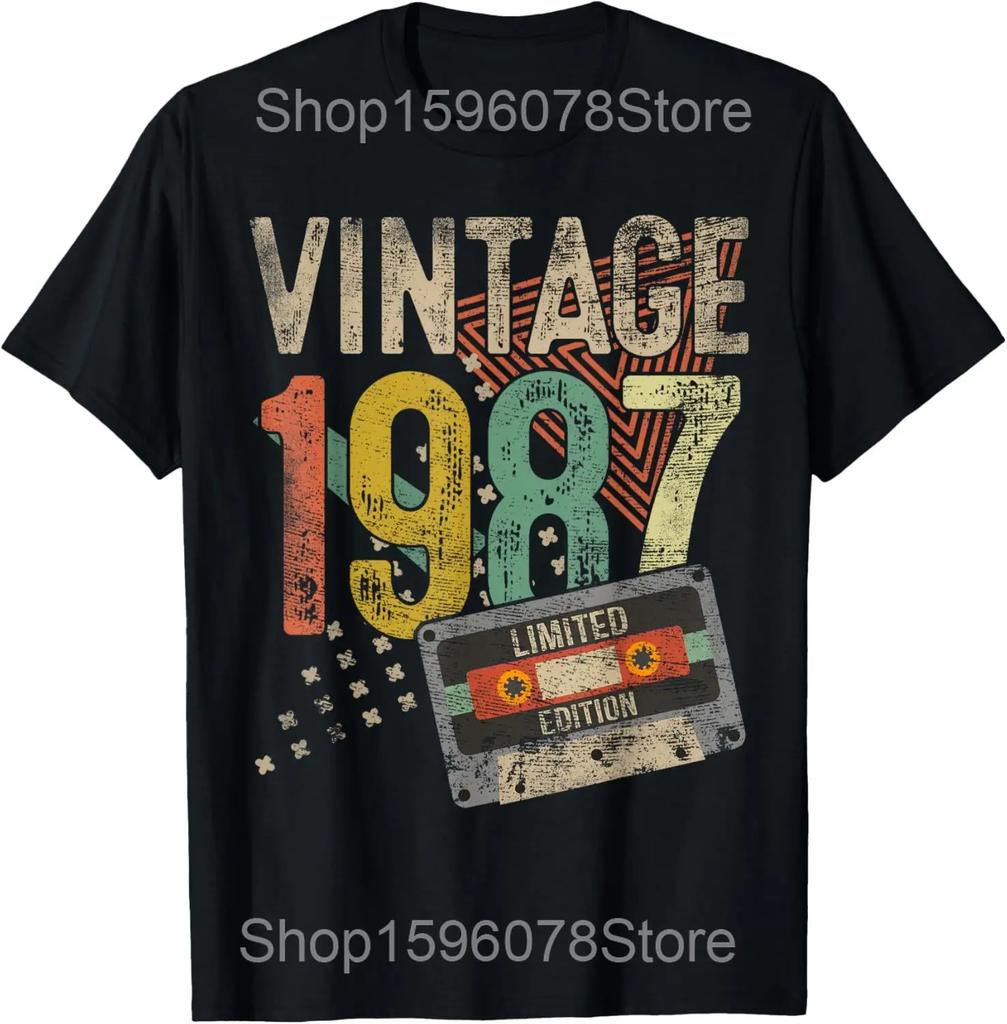 Vintage 1987 Classic Birthday 1987 Cassette Tape T Shirts Humor Streetwear Tee Shirt Short Sleeve Unisex Loose Clothing