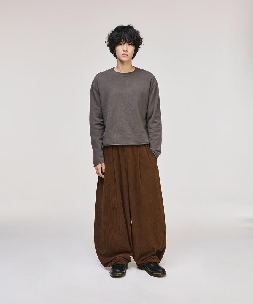 SIGNATURE Curved Corduroy Elastic Pants [Brown]