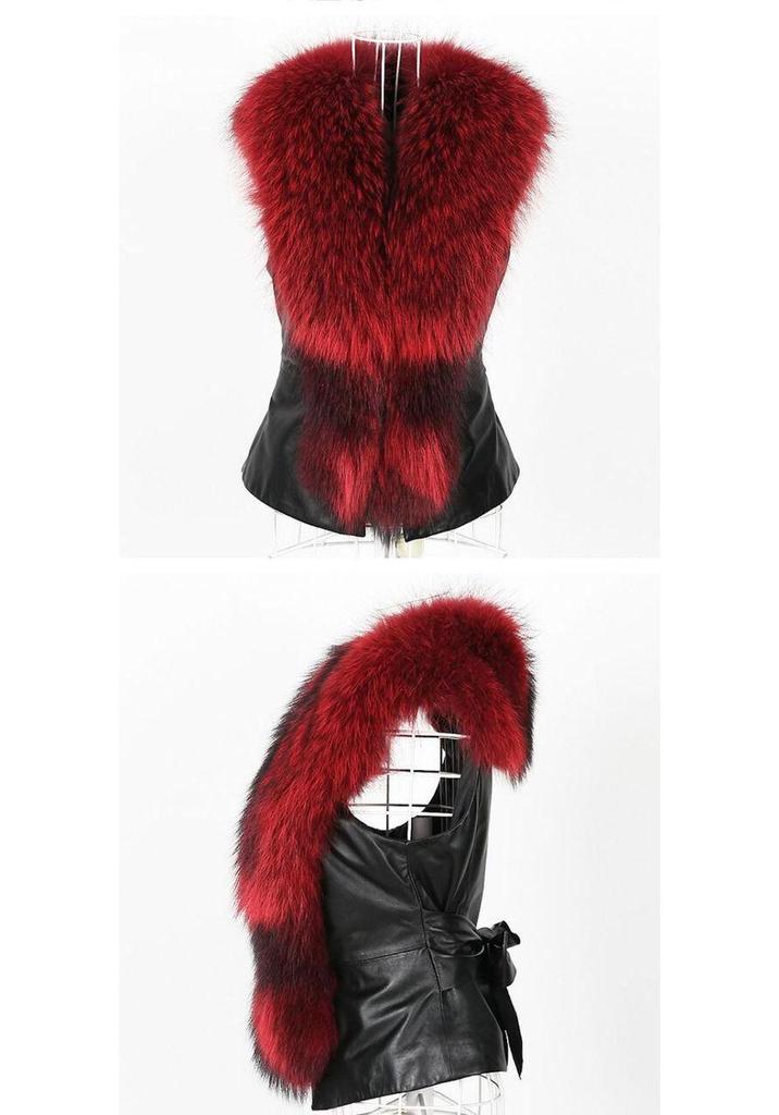 Plus Size Faux Fur Vest with Faux Fox Fur Collar - European and American Style