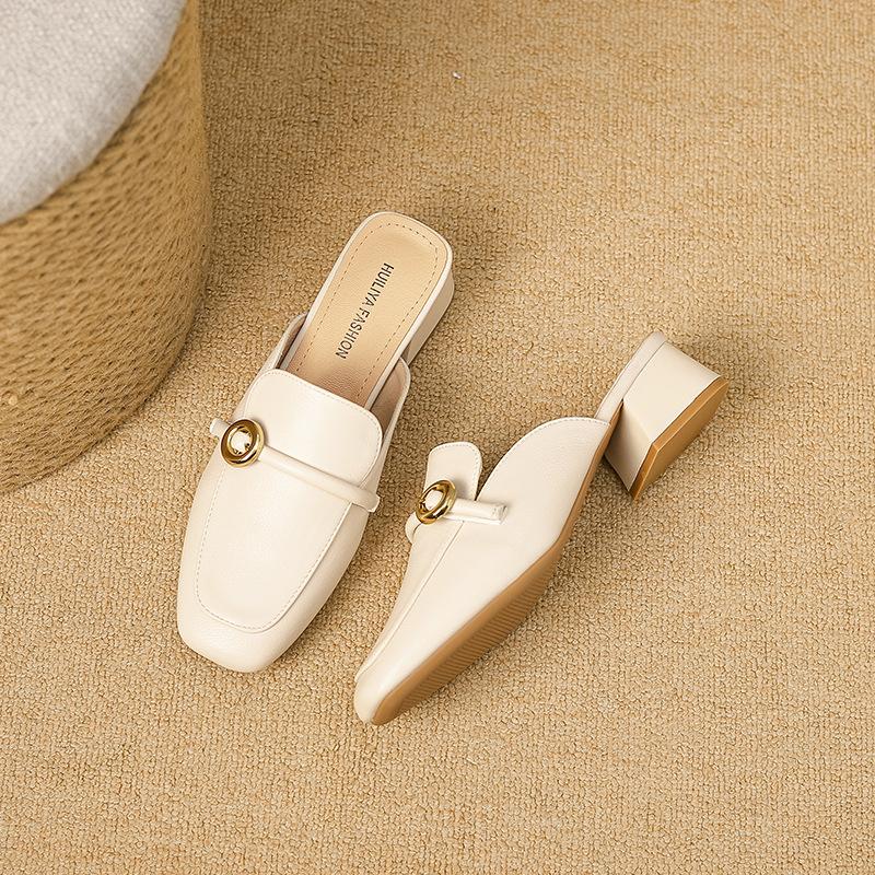 

X309-99 Huiliya полушлепанцы женские для улицы 2025 новая обувь Мюли с сумкой, шлепанцы с закрытым носком, модные одинарные туфли женские 35 абрикосовый