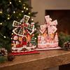 Kerstman Bureau Centerpiece Kerst Windmolen Houten Ornament, Decoratief Ambacht met Draaiend Peperkoekhuis Tafeldecor Bladen, Handgemaakt