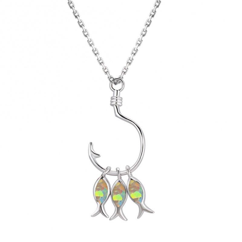 

European and American wish simple and versatile platinum Opal three small fish necklace women s fashion short collarbone chain білий