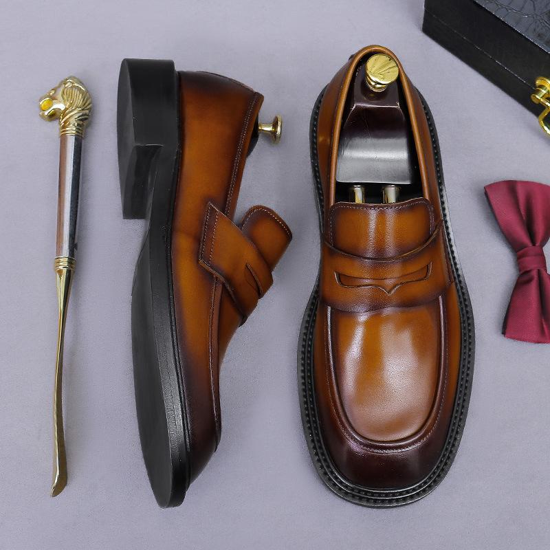 Fashion Luxury Men's Penny Loafers Genuine Leather Solid Pattern Slip on Wedding Party Dress Shoes for Men Office Casual Footwear