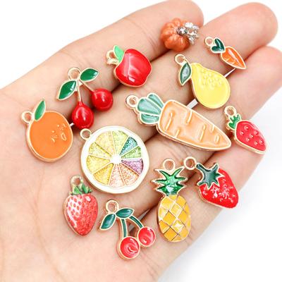 10pcs/lot Fruit Enamel Metal Charms Apple Orange Carrot Pendant for DIY Necklace Bracelet Jewelry Making Findings Supplies