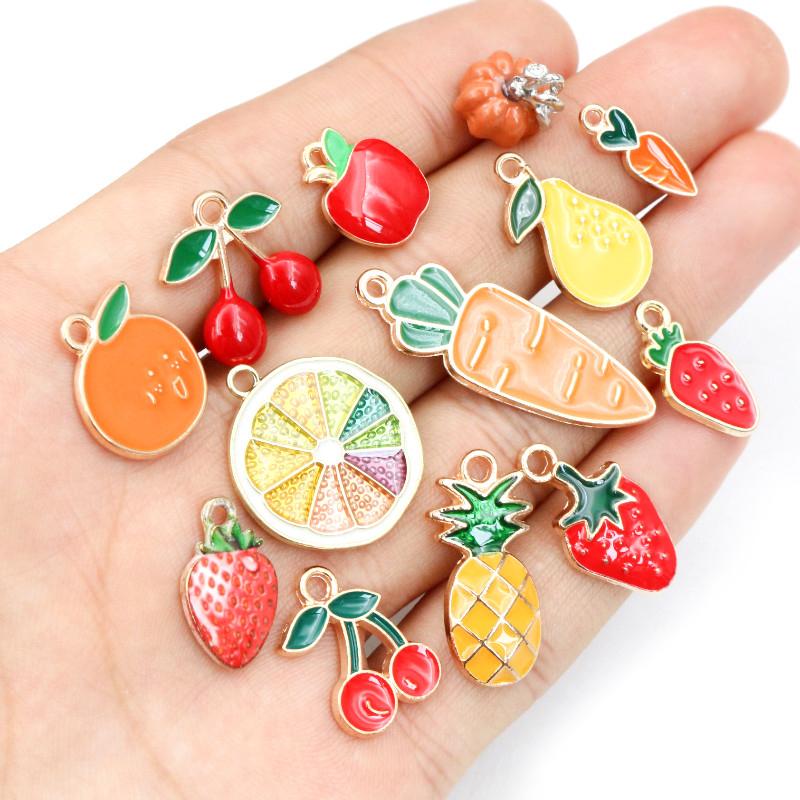 10pcs/lot Fruit Enamel Metal Charms Apple Orange Carrot Pendant for DIY Necklace Bracelet Jewelry Making Findings Supplies