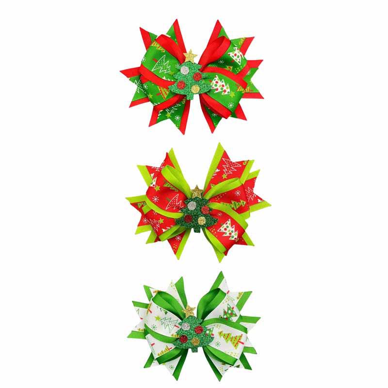 Dwuwarswowy brokatowy klips do włosów choinka dla dzieci