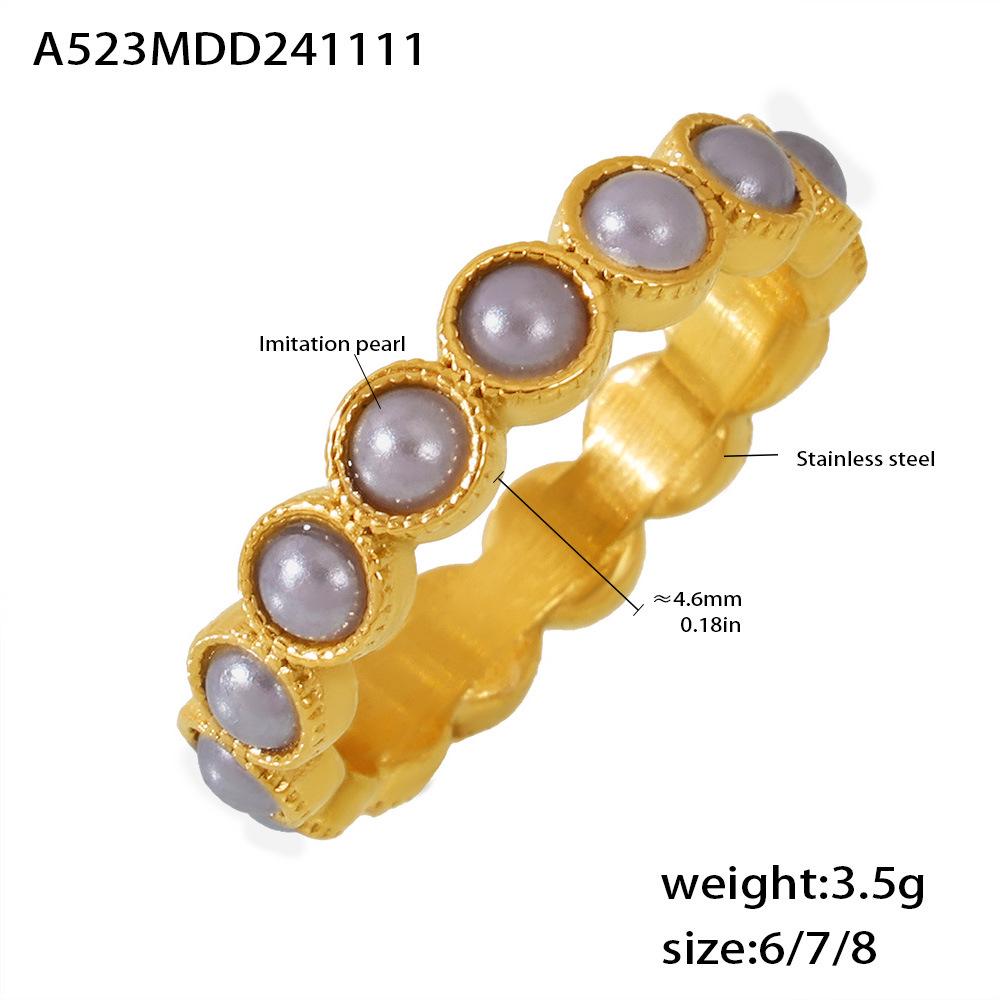 Chinese Retro Gypsophila Shell Bead Ring: Luxurious, Non-Fading Titanium Steel Jewelry for Women