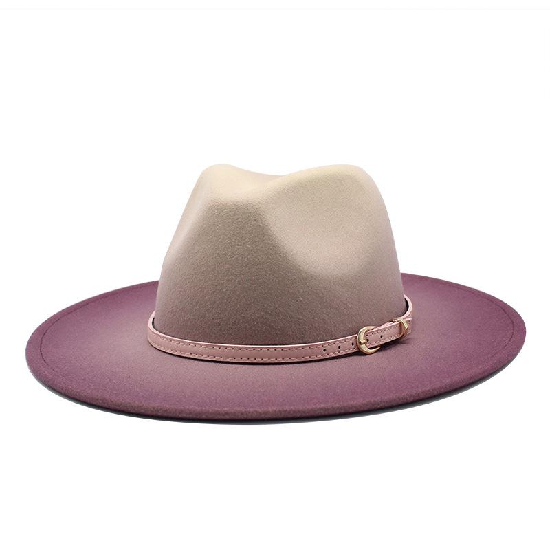British Style Big-Brimmed Top Hat Season Men And Women Spray Paint Gradual Change Color Two-Color Woolen Jazz Hat