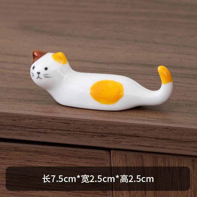 Ceramic Cute Cat Chopstick Holder Tableware Japanese Style Underglaze Restaurant Simple Oval Spoon Bracket Utensil for Kitchen