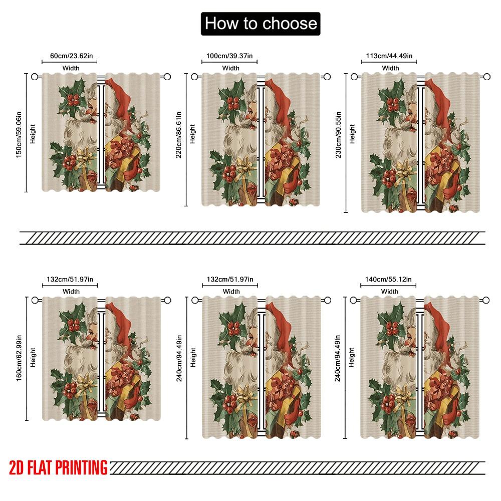 2 Stück, 2D-Flachdruck Vorhänge & Fensterdekoration Weihnachtsmann mit Geschenken Polyesterstoff (ohne Stange) Art Deco Festlich für
