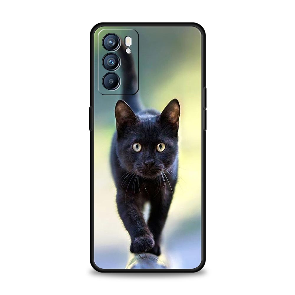 Black Cat Staring Eye Case for Oppo Find X6 Pro X5 A54 A53 A52 A9 A15 A95 A17 A16 A76 A74 A57 A31 A3s Reno8 Reno6 Pro 5G Cover