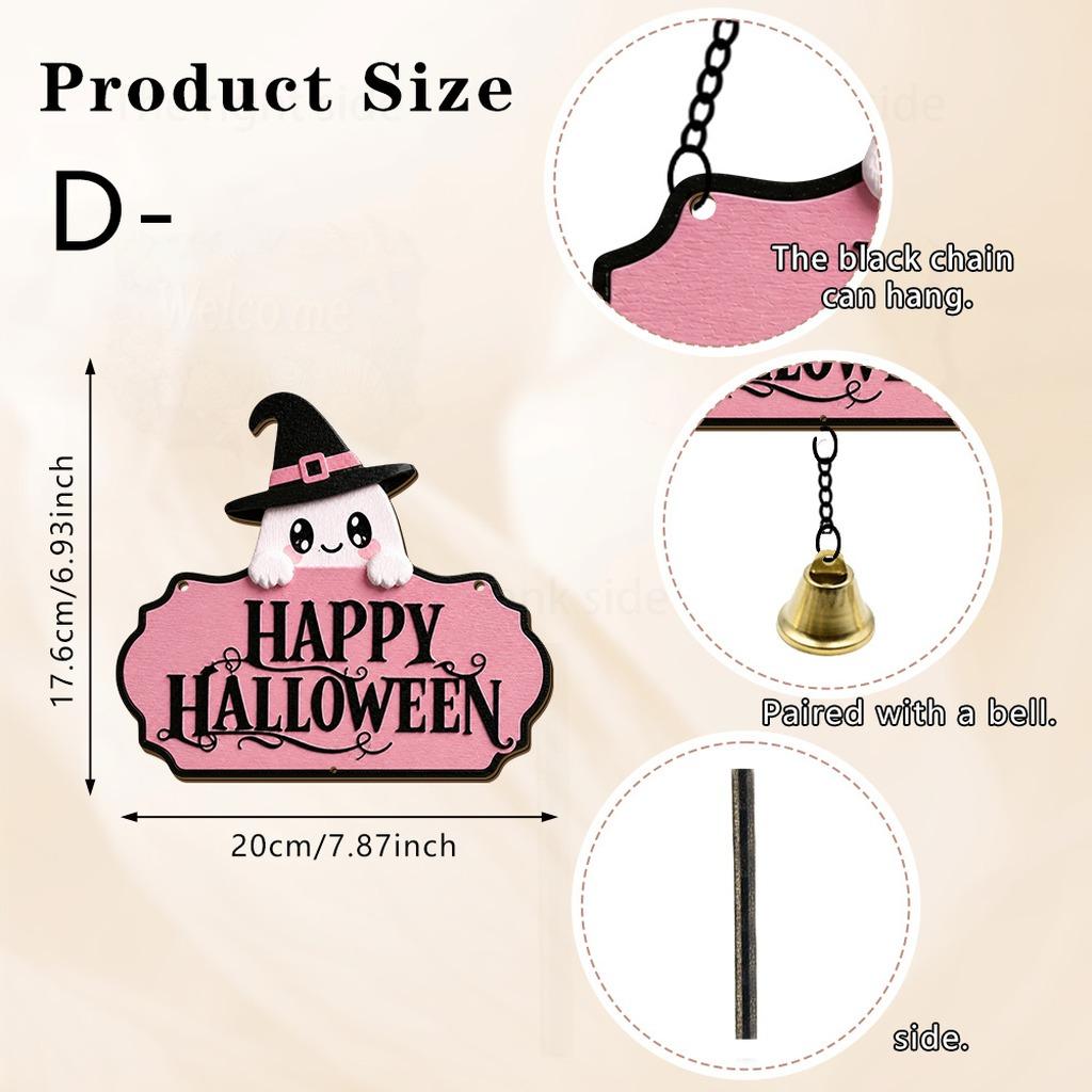 Halloween Decorative Hanging Sign Cute Ghost Skull Hanging Plaque Cute Halloween Sign Cartoon Bell Hanging Wooden Sign For Shop