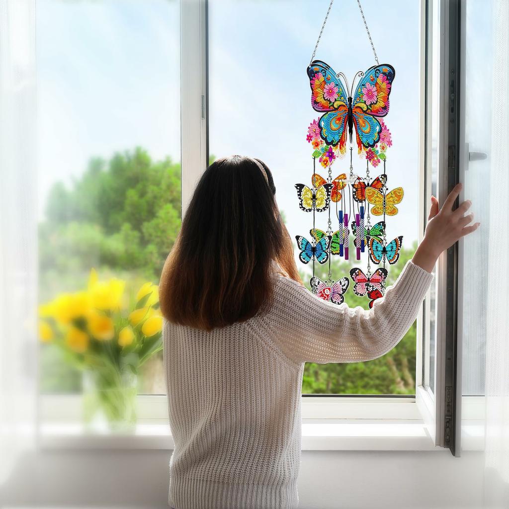 DIY Rhinestone Painting Wind Chime Kit Handmade Hanging Ornament Dreamcatcher 3D Decorative Wall Art for Home