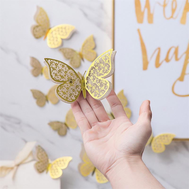 Hollow Butterfly Wall Sticker Hollow Butterfly Metallic Feel Home Decoration 3d Stereo Decorations Party Butterfly Decoration