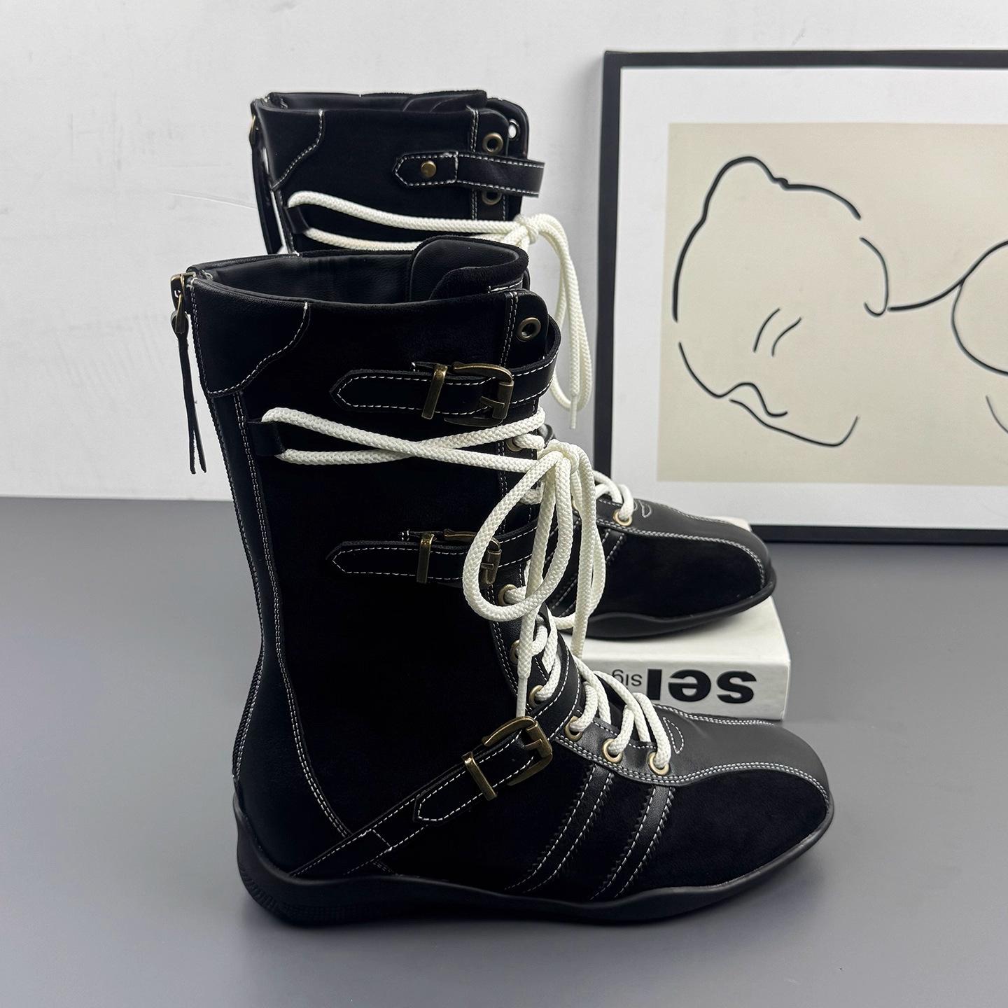 

Нишевый дизайн боксерские ботинки женские с внутренней высотой замшевые Maillard короткие ботинки мартин спортивные ретро ковбойские ботинки 40 чёрный