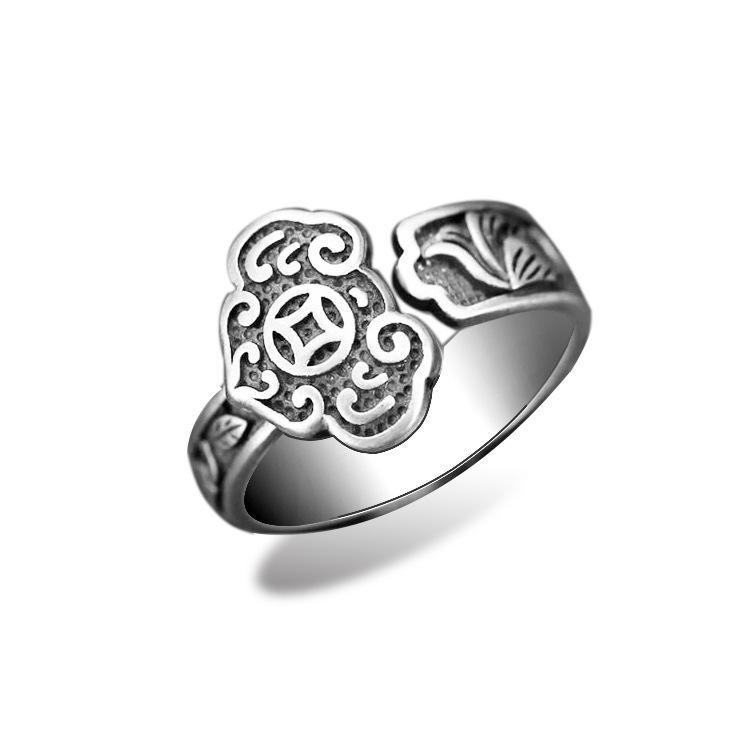 Women s Thai Silver Ruyi Lotus Ring, Handmade Ethnic Style, Adjustable Index Finger Jewelry