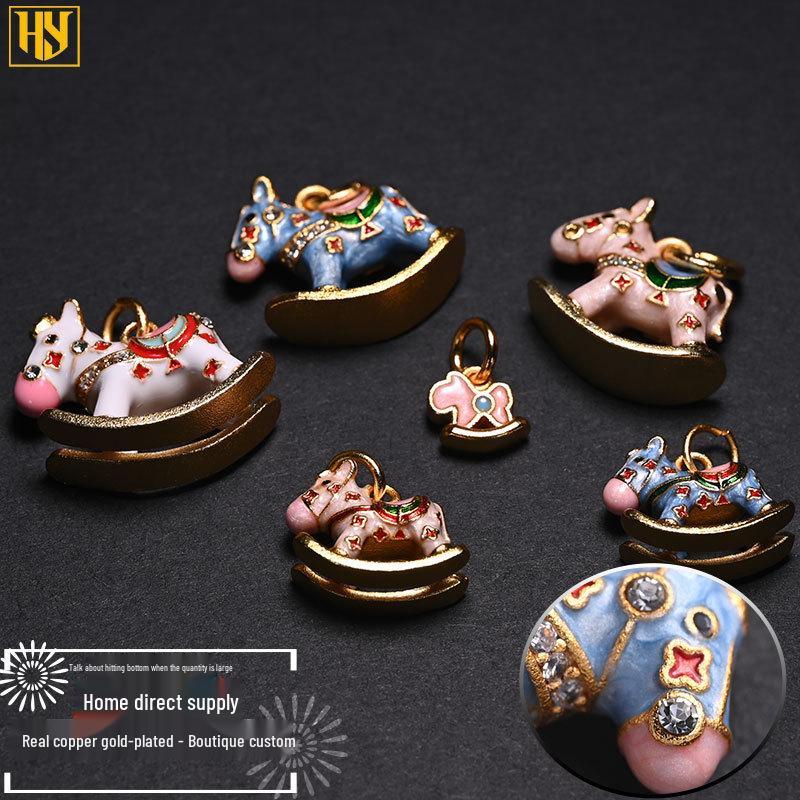 Gold-Plated Enamel Rocking Horse Pendant Bead Accessory