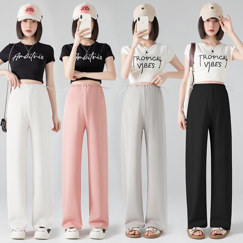 

2026 New Summer Slim Fit Side Drawstring Maternity Pants, Wearable Post-Pregnancy, Casual Versatile Wide-Leg Design 2XL розовый