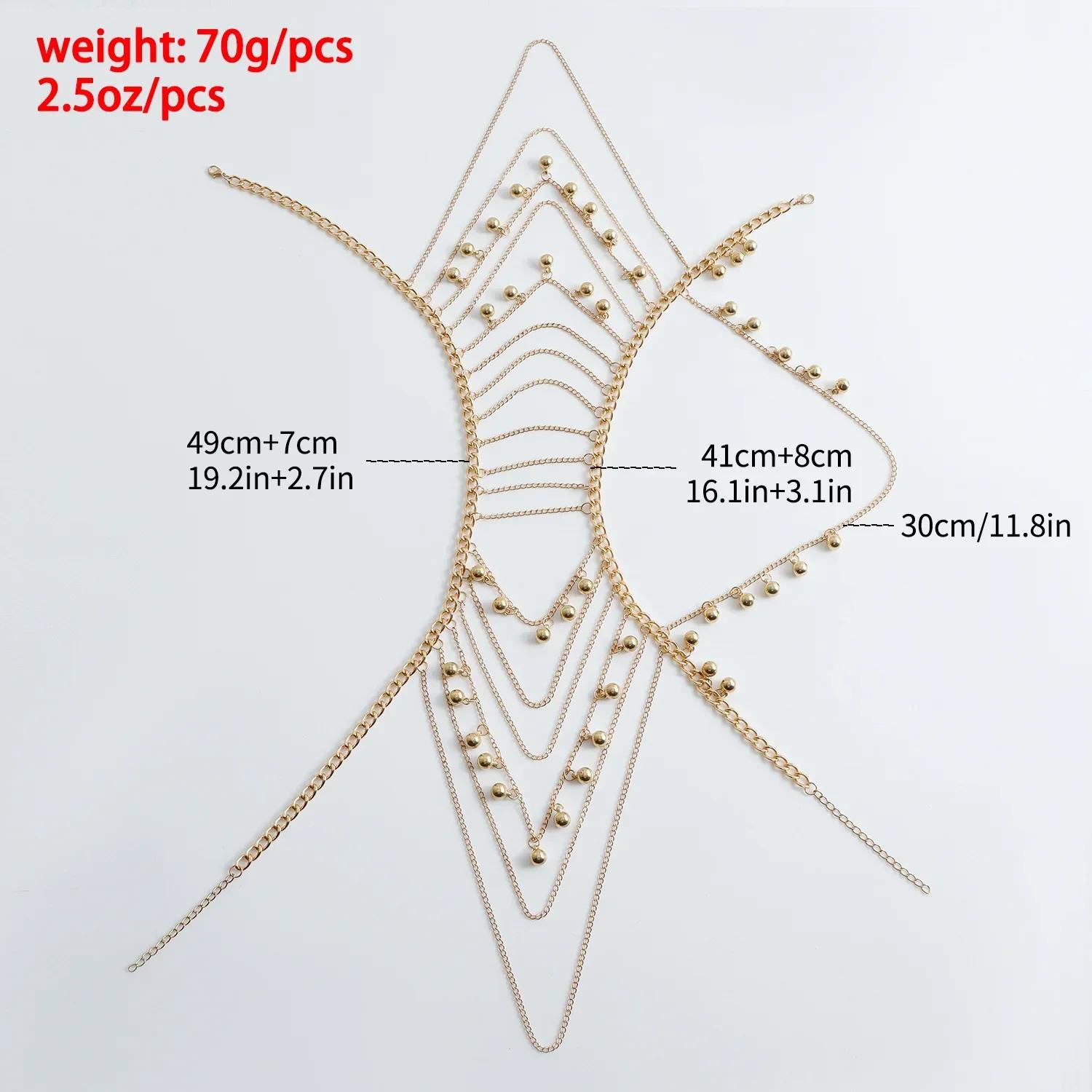 Fashionable Multi-layer Tassel Metal Ball Shoulder Chain Body Chain Personalized Spicy Girl Chest Chain Accessories GOLD