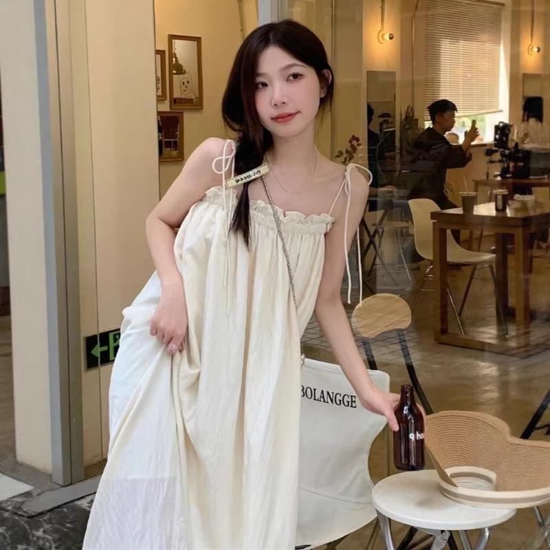 Autumn Green Casual Sleeveless Ruffle Hem Strap Dress for Women