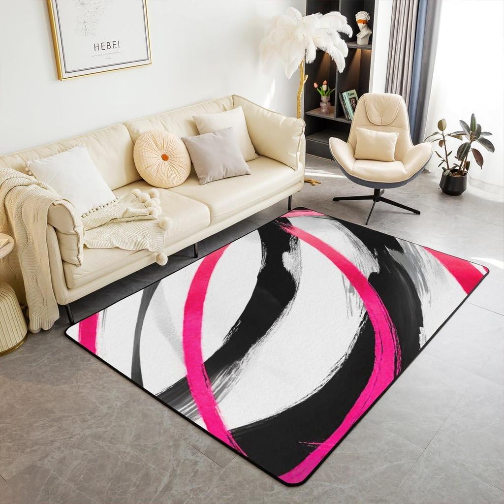 Red Area Rug for Bedroom Line Abstract Living Room Rugs Soft Non-Slip Modern Geometric Decor Carpet Indoor Floor Mat for Home