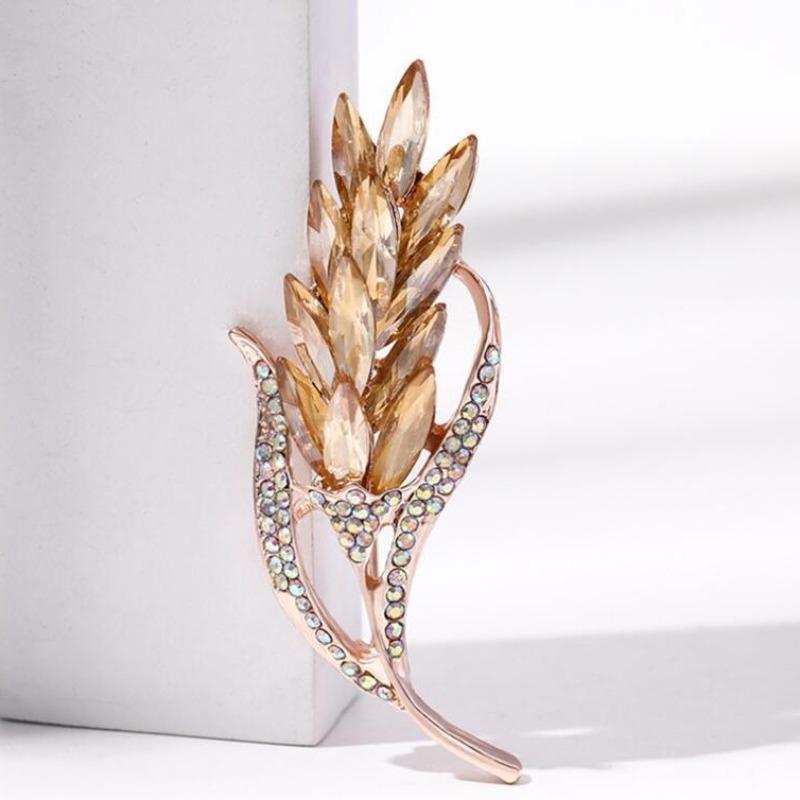 

Trendy Ear of Wheat Brooches for Women Rhinestone Plant Lapel Pins Korean Jewelry Accessories Gifts