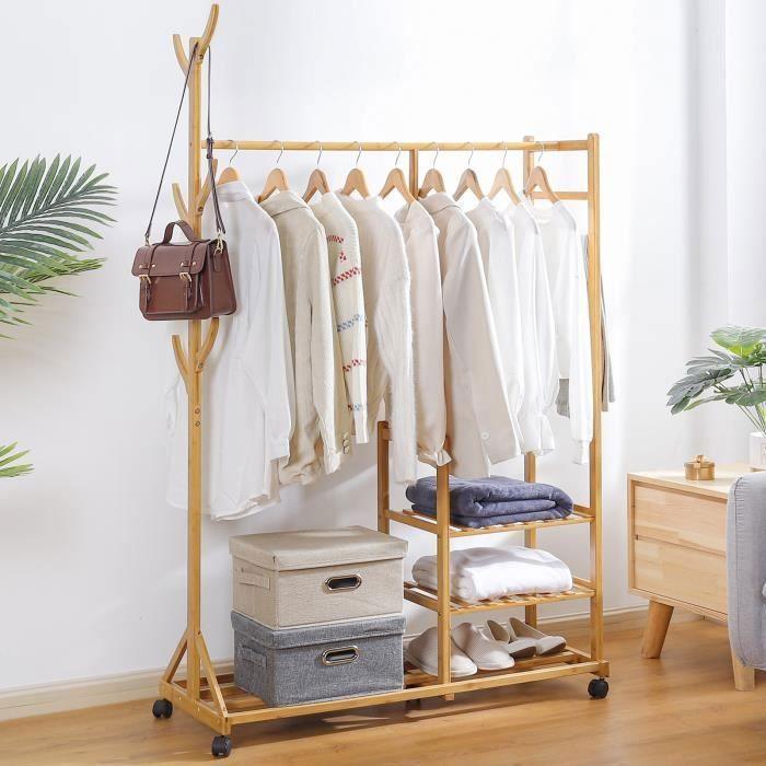 Yorbay Porte Manteau à Roulettes Portant - 100 x 38 x 176 cm - Porte Manteau avec étagères de rangement