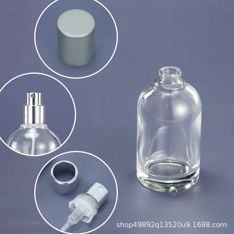 30/50/100ml Clear Glass Perfume Spray Bottle, Empty Refillable Atomizer with Crimp Neck, Travel Sample Container