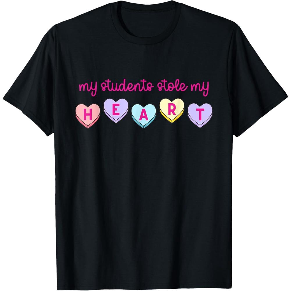 funny My students Stole My Heart teacher valentines day Cotton Men T Shirt XS чёрный