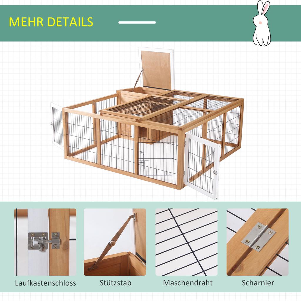 Kaninchenstall Außen, Meerschweinchenhaus, Hasenlaufstall mit zu öffnender Oberseite für 1–2 Kaninchen, 123 x 120 x 52 cm, Gelb
