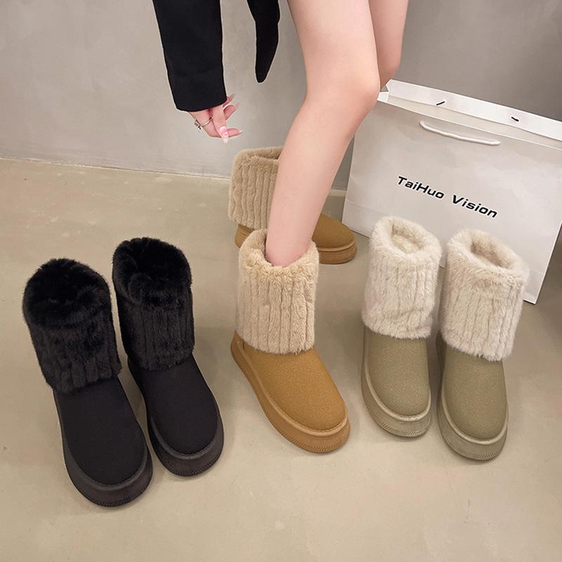 Fashion Winter Women's Snow Boots Plus Velvet Warm Boots New Thick-Soled Female Cotton Boots Casual Slip on Flat Bottom Short Botines
