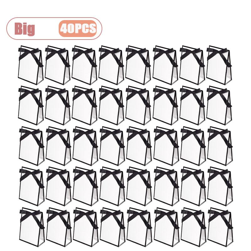 10-80PCS Black White Bow Gift Bag Wedding Birthday Bridal Shower Party Tote Elegant Reusable Gift Packaging Bag