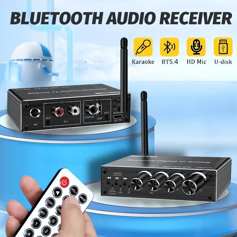 T500 DAC Bluetooth 5.4 Audio Receiver Digital To Analog Converter 3.5mm AUX RCA Coaxial USB U-Disk Karaoke Stereo Wireless Adapter
