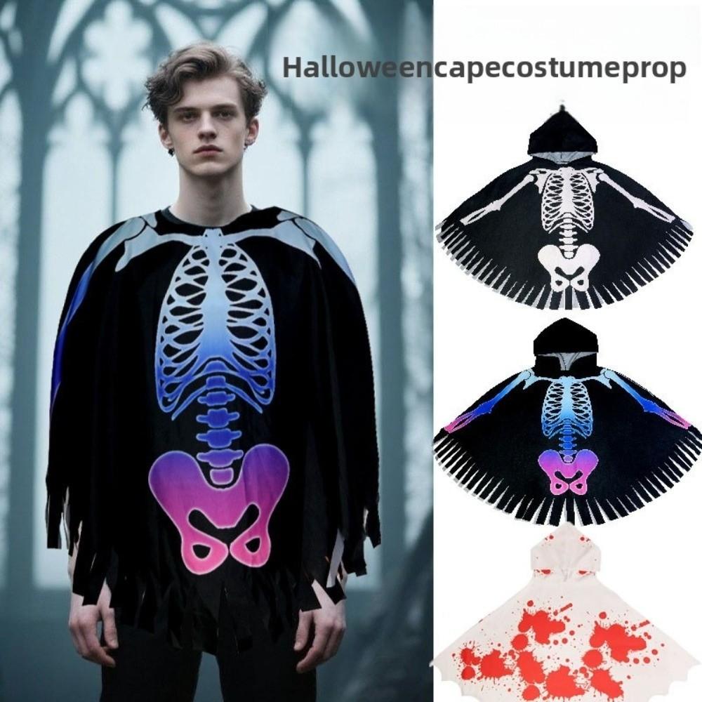 Goth Halloween Props Cloth Skull Bones Cloak Creative Skeleton Cape  Adult