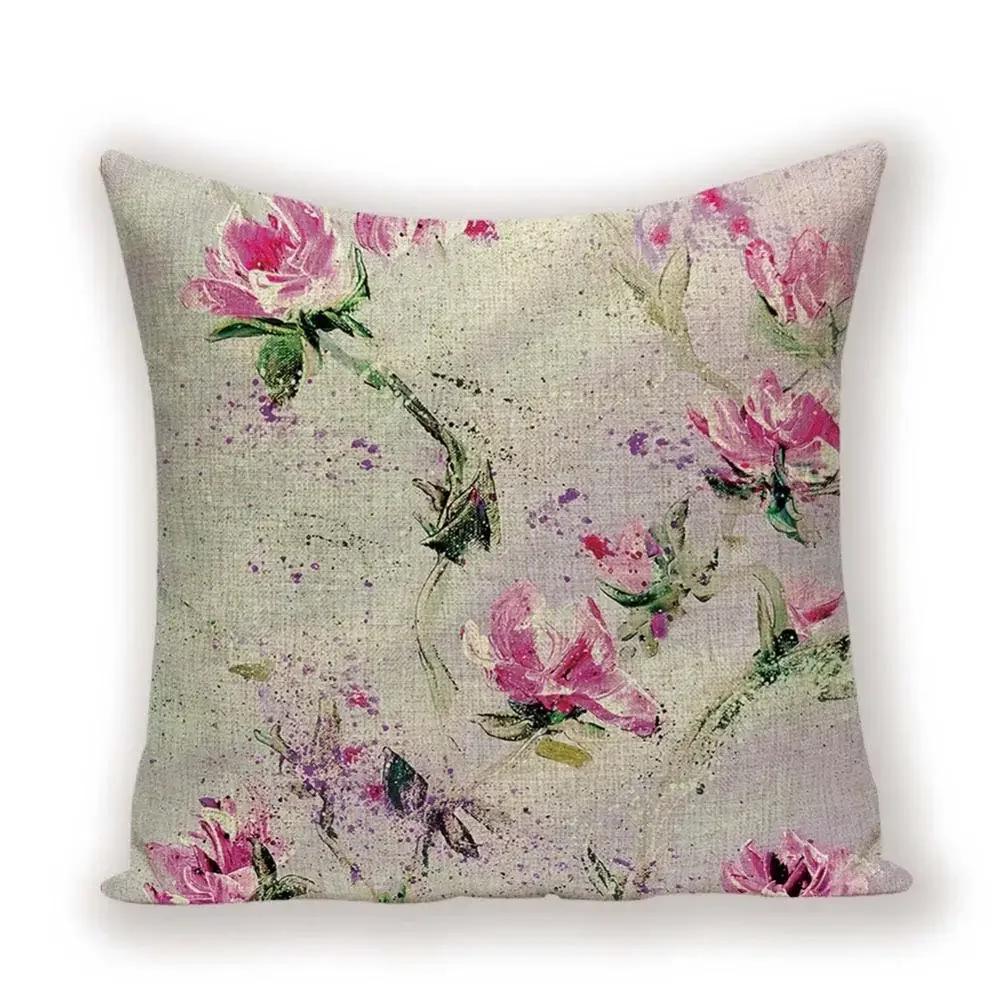 Vintage Floral  Linen Pillow Case Sofa Living Room Seat Car Soft Cushion Cover Home Decorative Pillowcase 45*45cm