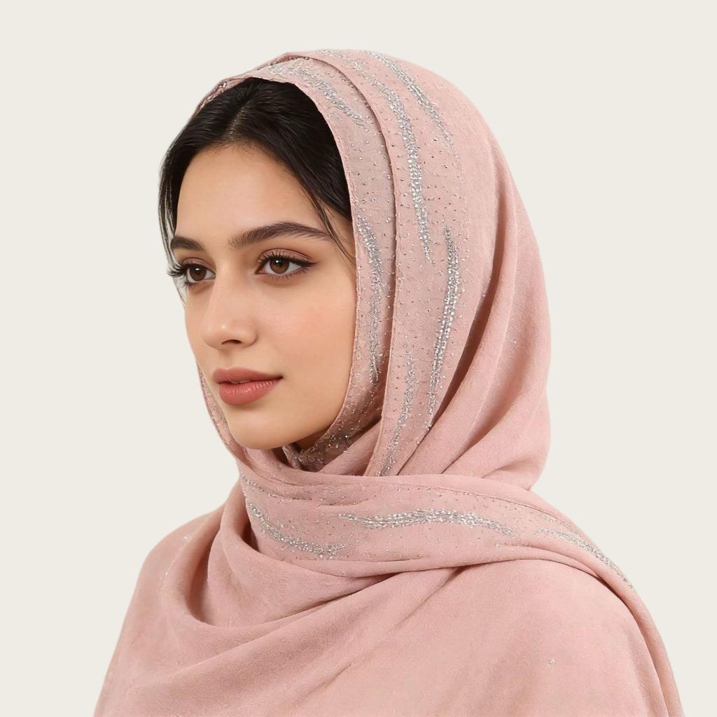 Women Chiffon Long Scarf Rhinestone Decor Solid Color Ethnic Style Pearl Chiffon Shawl Headscarf Versatile Hijab