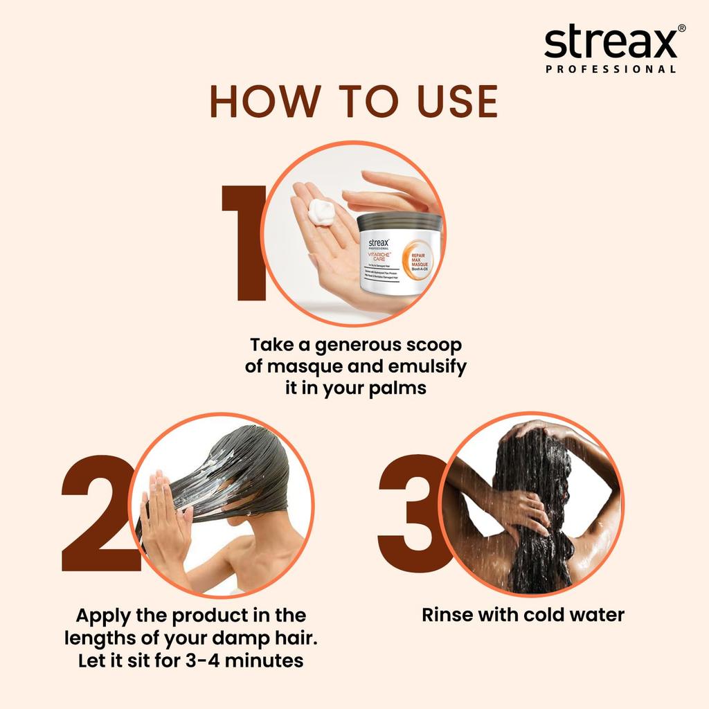Streax Professional Vitariche Care Repair Max Hair Mask 200gm for Damaged Dry Hair Men Women