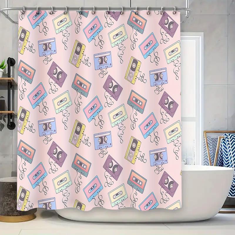 

Vintage Cassette Tape Shower Curtain Retro 80S Music Lover Decor Bathroom Curtains Waterproof Washable Room Divider W60H190(CM)-1 Pcs