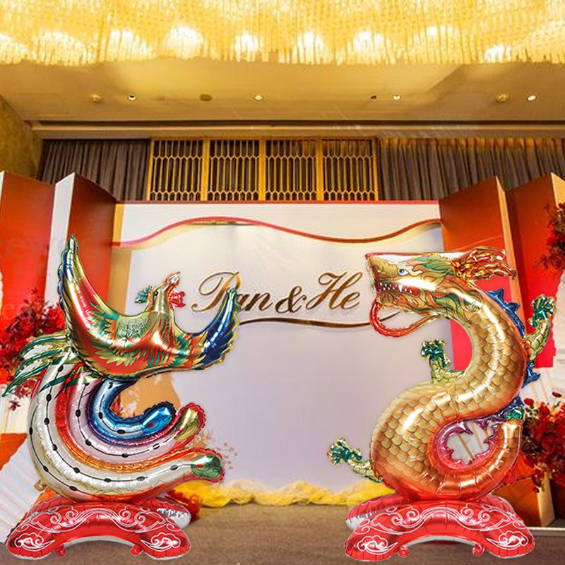 Extra Large Heart Balloon with Auspicious Dragon and Phoenix Foil Design for Housewarming Celebrations