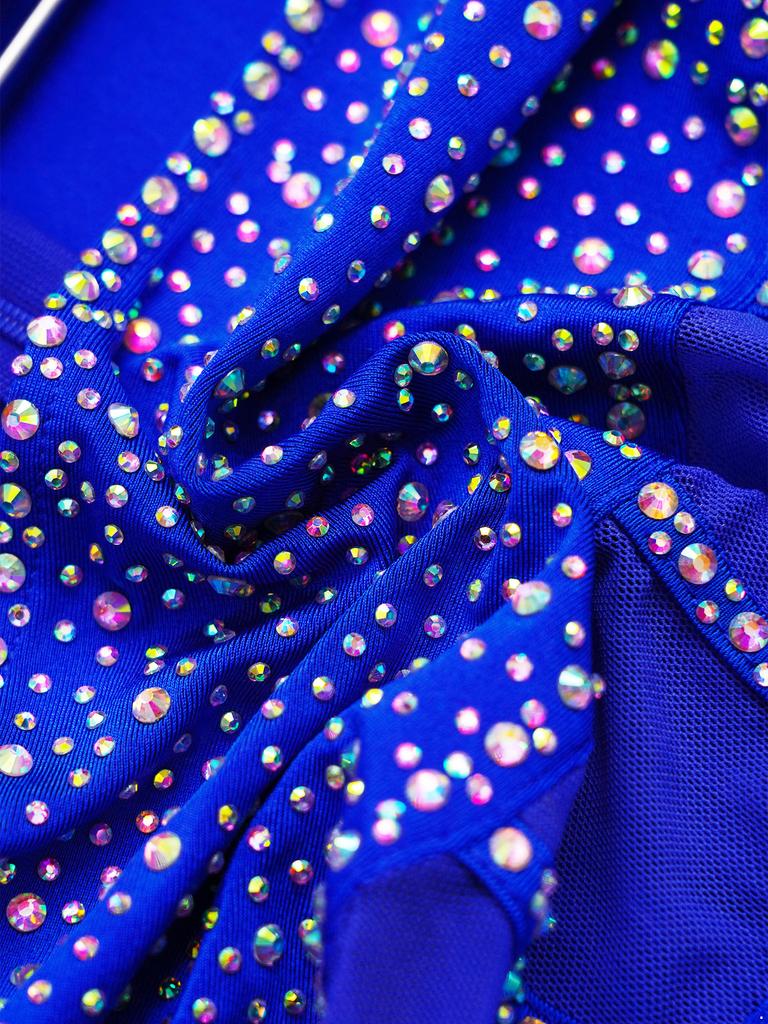 Girls Dance Bodysuit Long Sleeve Rhinestone Leotard with Back Zipper & Cutout for Performance