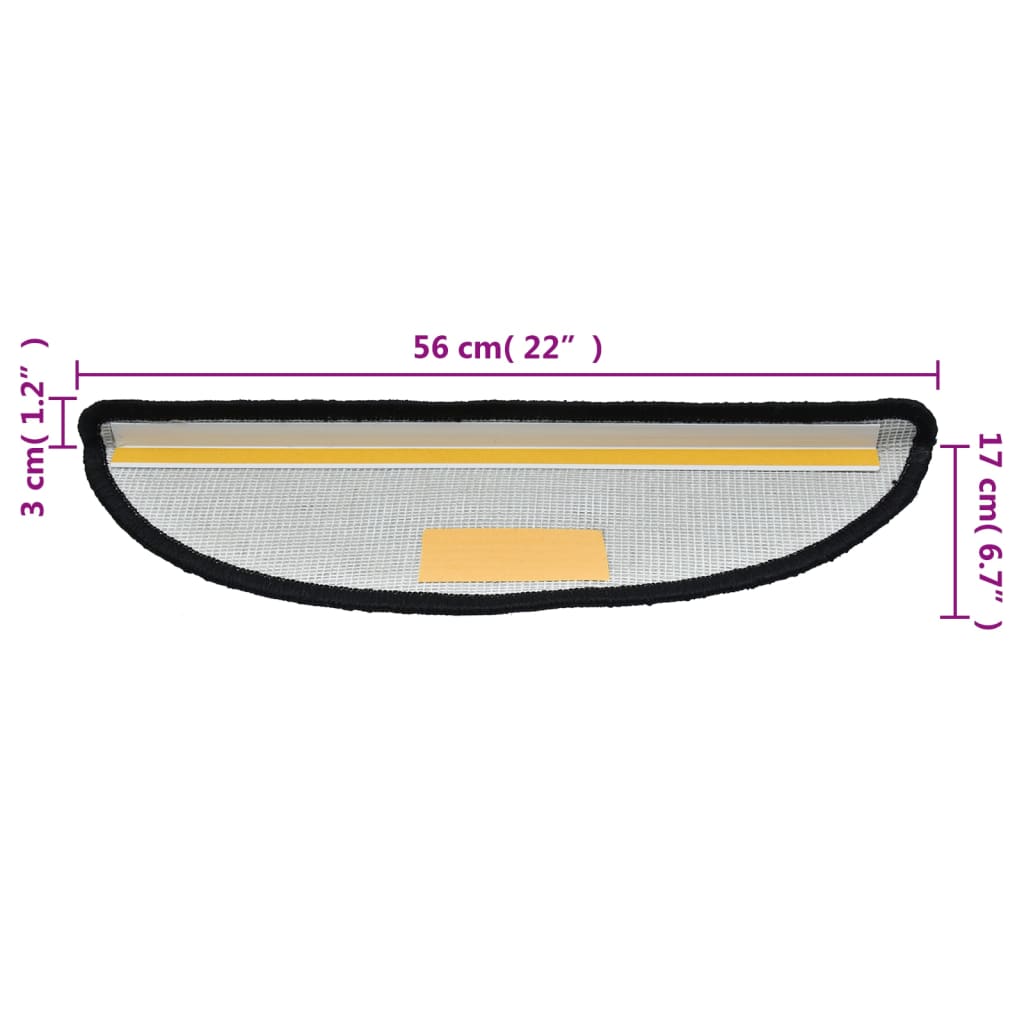 Step Mats 15 pcs. 56 x 17 x 3 cm Black Semi Round