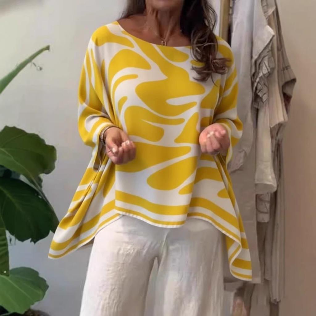 Chiffon Blouse With Digital Print For Women Spring Casual Loose Fit Shirt