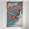 Vintage Flying Lobster Metal Tin Sign, Retro Rusty Metal Plate Wall Decor, Whimsical Lobster Pilot Airplane Art for Bar Pub Home