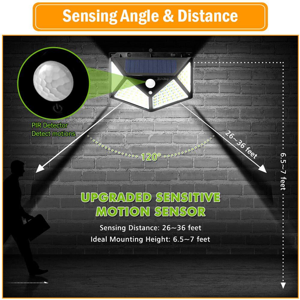 1-4PCS Solar LED Wall Light,100 LED Outdoor Motion Sensor Lights Waterproof Solar Wall Lamp for Garden Fence Yard Pathway Stairs
